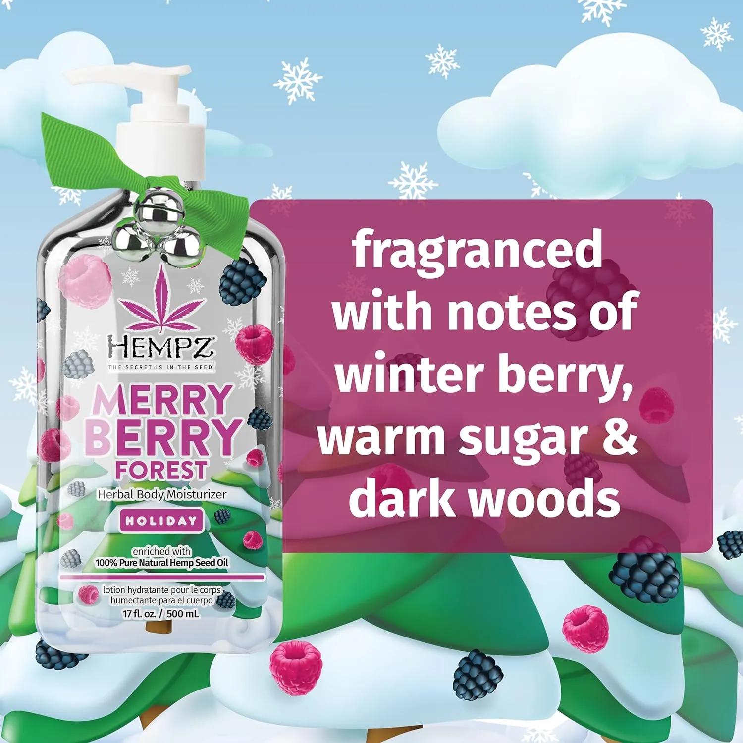Hempz Limited Edition Merry Berry Forest, Body Lotion, Hydrating Holiday Moisturizer, Gift for Men or Women, 17 oz