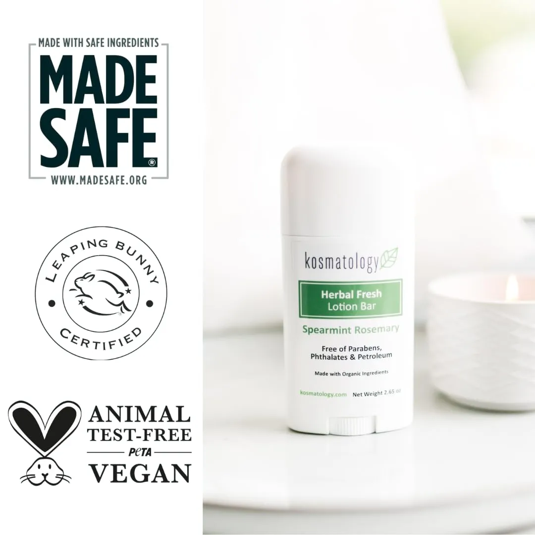 Herbal Fresh (Spearmint-Rosemary) Organic Moisturizing Lotion Bar | Vegan and Cruelty-Free | Mess-Free Moisturizer