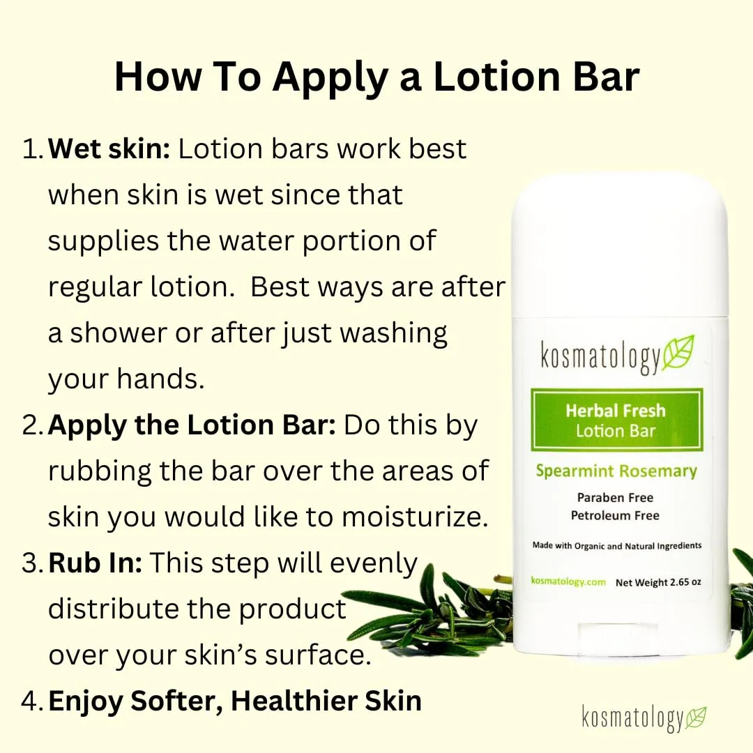 Herbal Fresh (Spearmint-Rosemary) Organic Moisturizing Lotion Bar | Vegan and Cruelty-Free | Mess-Free Moisturizer