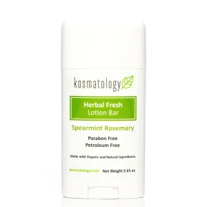 Herbal Fresh (Spearmint-Rosemary) Organic Moisturizing Lotion Bar | Vegan and Cruelty-Free | Mess-Free Moisturizer