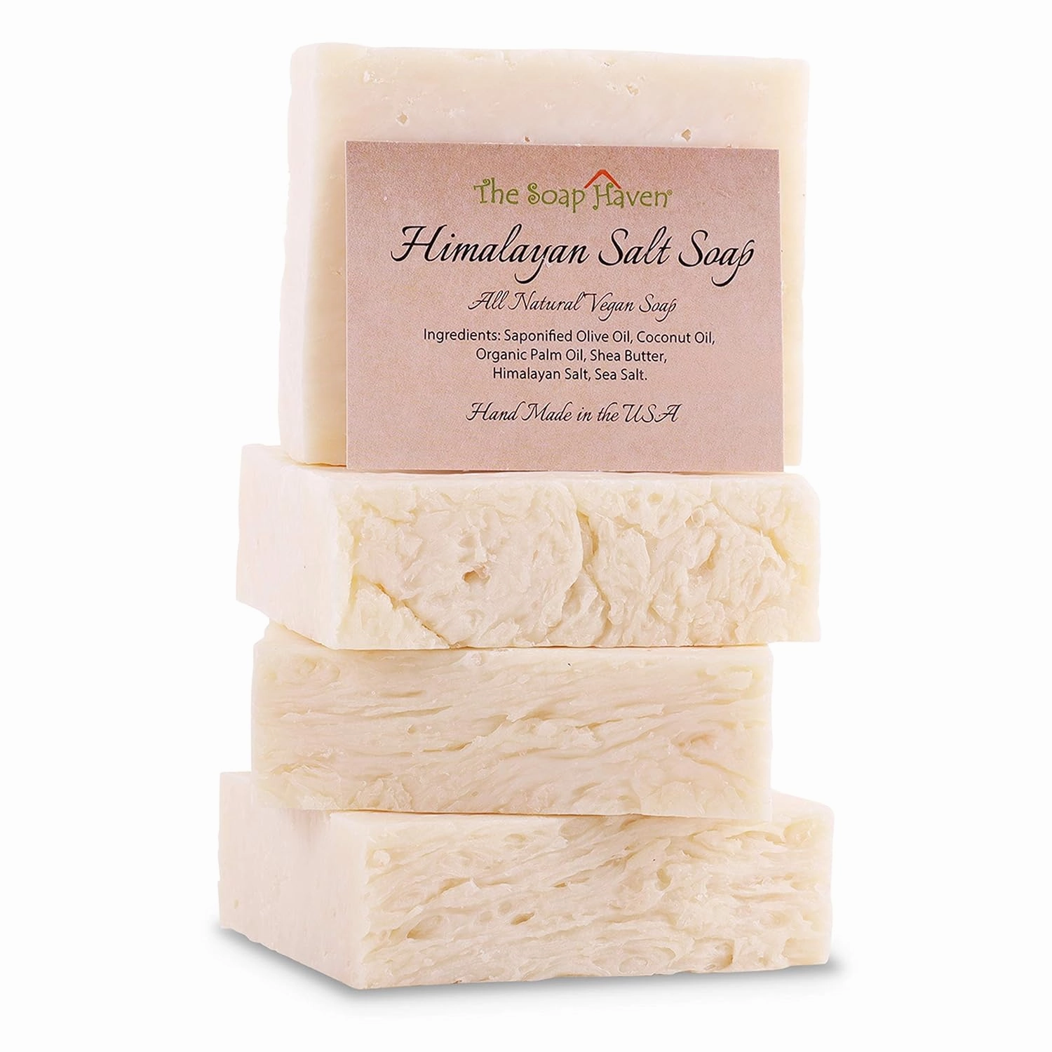 Himalayan Salt Soap Bars with Sea Salt & Shea Butter – 4 Soap Bars, Handmade in USA, All Natural, Non-GMO, Unscented (4.5 oz Each)