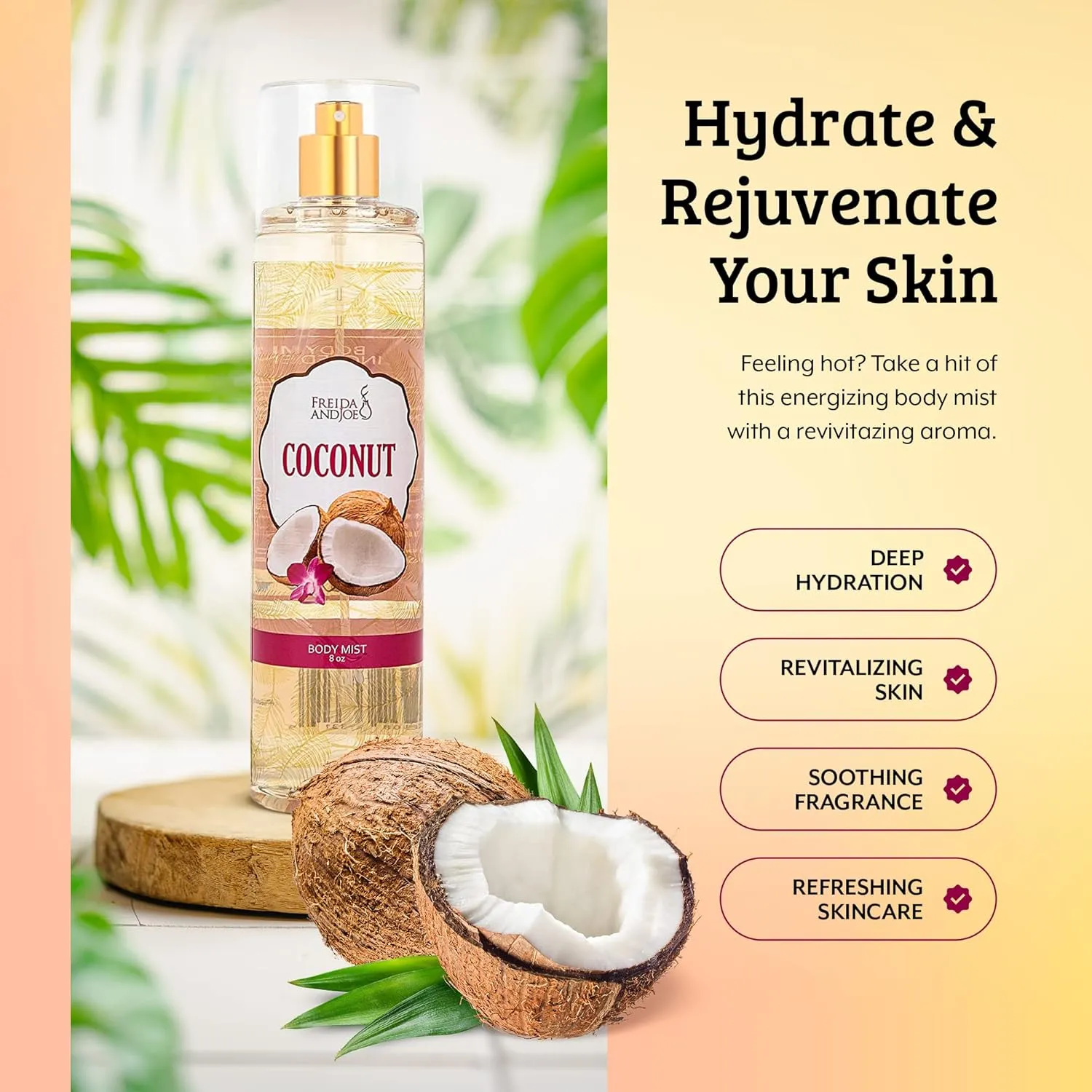 Home Spa Gift 10oz Deep Moisturizing Fragrance Body Lotion & 8 oz. Fine Fragrance Body Mist Set Luxury Self-Care Combo for Women and Girls (Coconut)