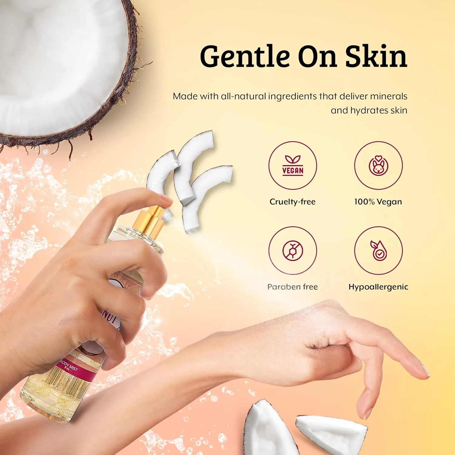 Home Spa Gift 10oz Deep Moisturizing Fragrance Body Lotion & 8 oz. Fine Fragrance Body Mist Set Luxury Self-Care Combo for Women and Girls (Coconut)
