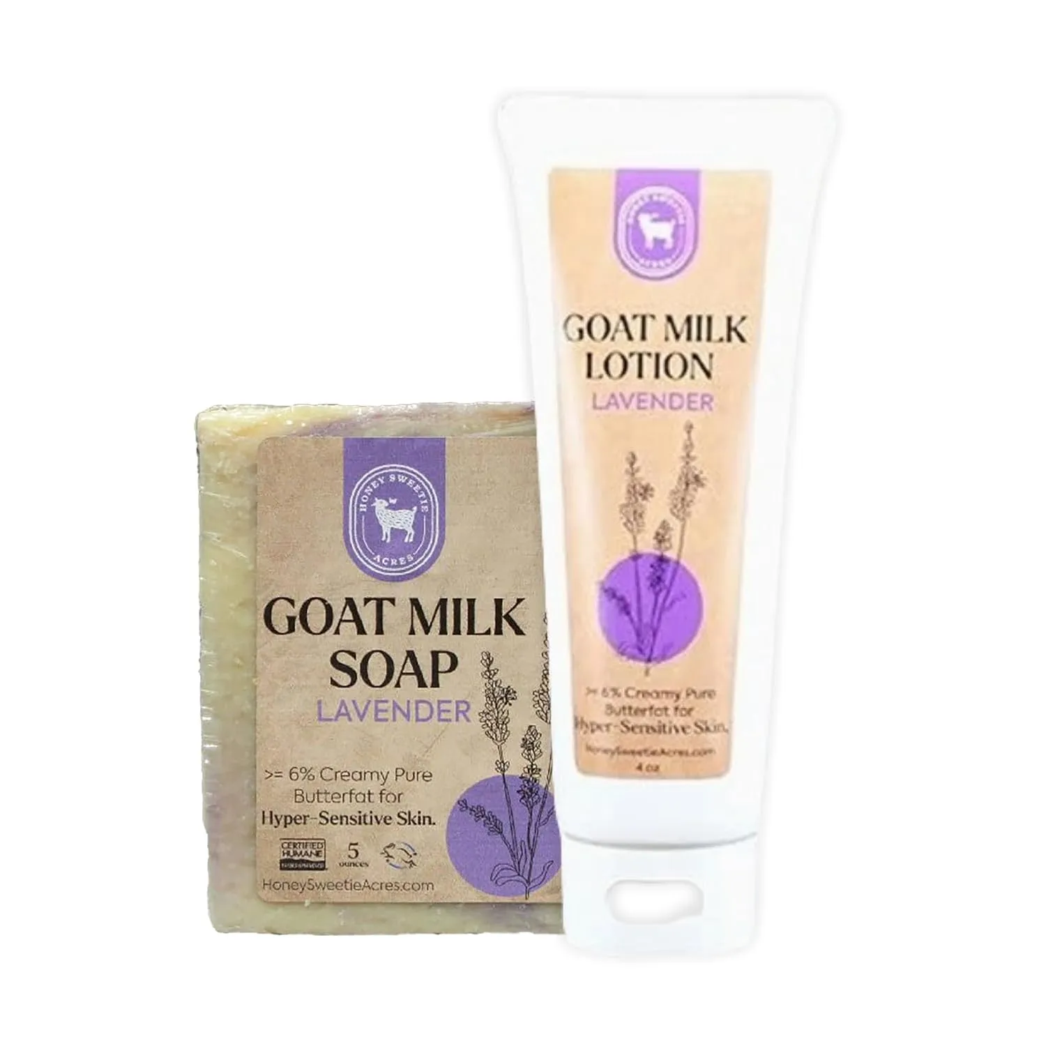 Honey Sweetie Acres Goat Milk Handmade Skincare Bundle Lotion & Soap Bar for Luxurious Hydration, Gentle Cleansing, All-Natural Care (Lavender)