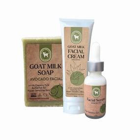 Honey Sweetie Acres All-Natural Skincare Bundle – Avocado Cleansing Bar, Vitamin B Serum & Goat Milk Cream – Hypoallergenic, Fragrance-Free for Sensitive Skin
