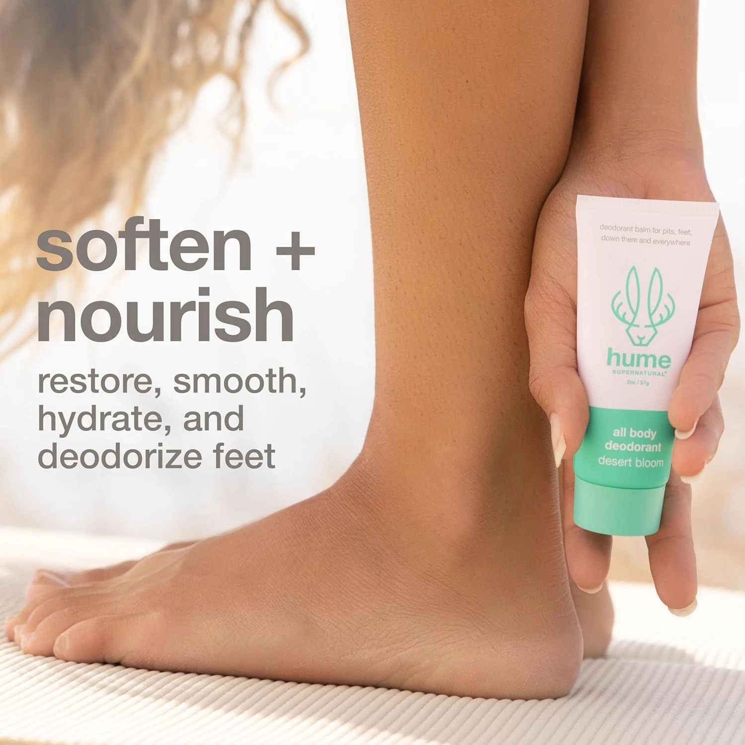 HUME SUPERNATURAL Foot Cream for Dry Cracked Heels and Feet – Moisturizing Heel Balm & Deodorizer for Smelly, Callused, or StinkyFeet – Natural Odor Control & Cracked Feet Treatment - Coconut Coast