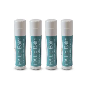 Hyalogic HA Lip Balm - Hyaluronic Acid & Organic, Natural Coconut Oil - Soothes Dry, Chapped Lips - Plumping, Moisturizing & Nourishing - Unflavored - Fragrance & Dye Free - 4.25g - 4 Sticks