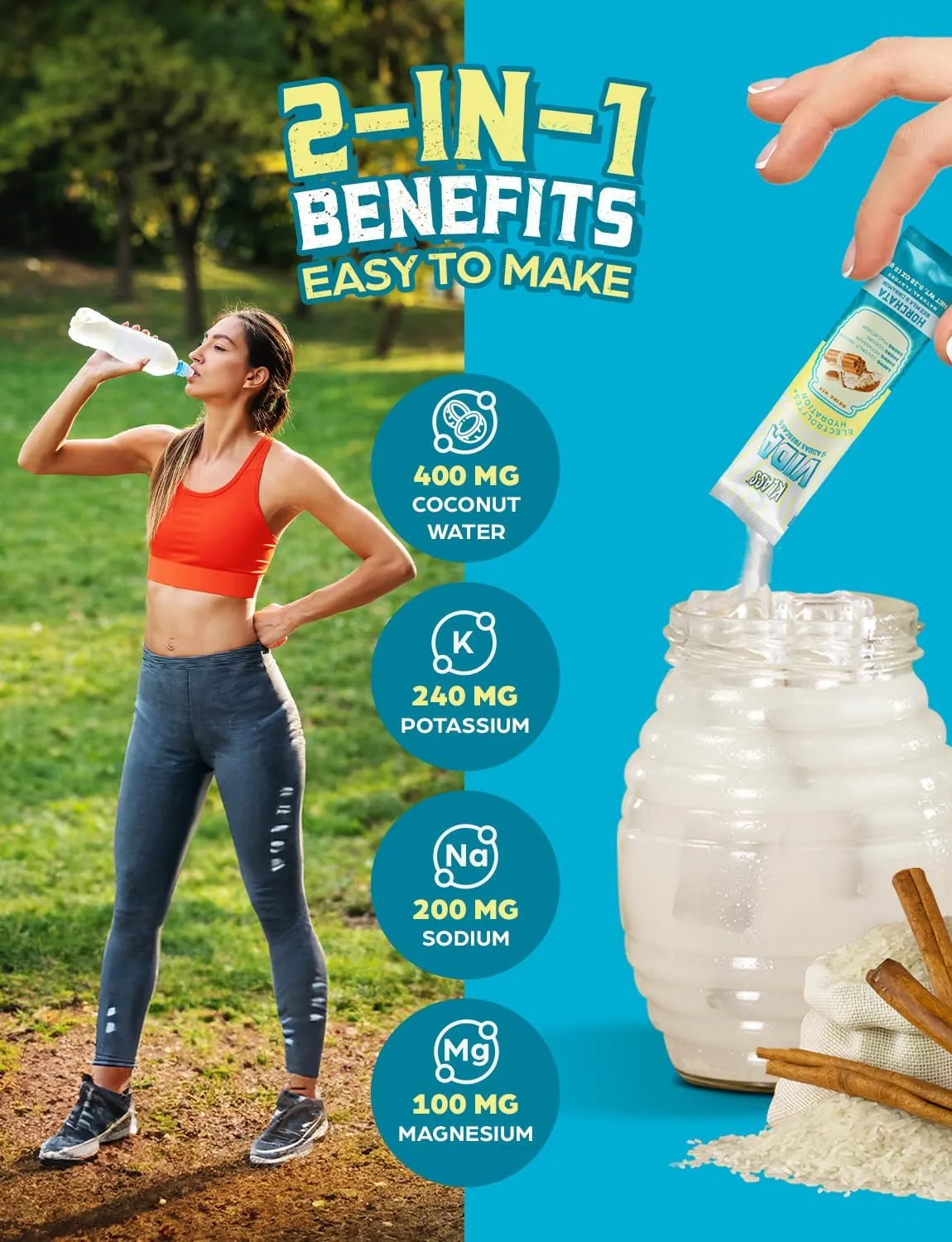 Hydration Sugar-Free Powder Packets |Electrolyte Agua Fresca Drink Mix |Horchata |15 Single Serve Sticks |Low Calorie, Natural Colors and Natural Flavors