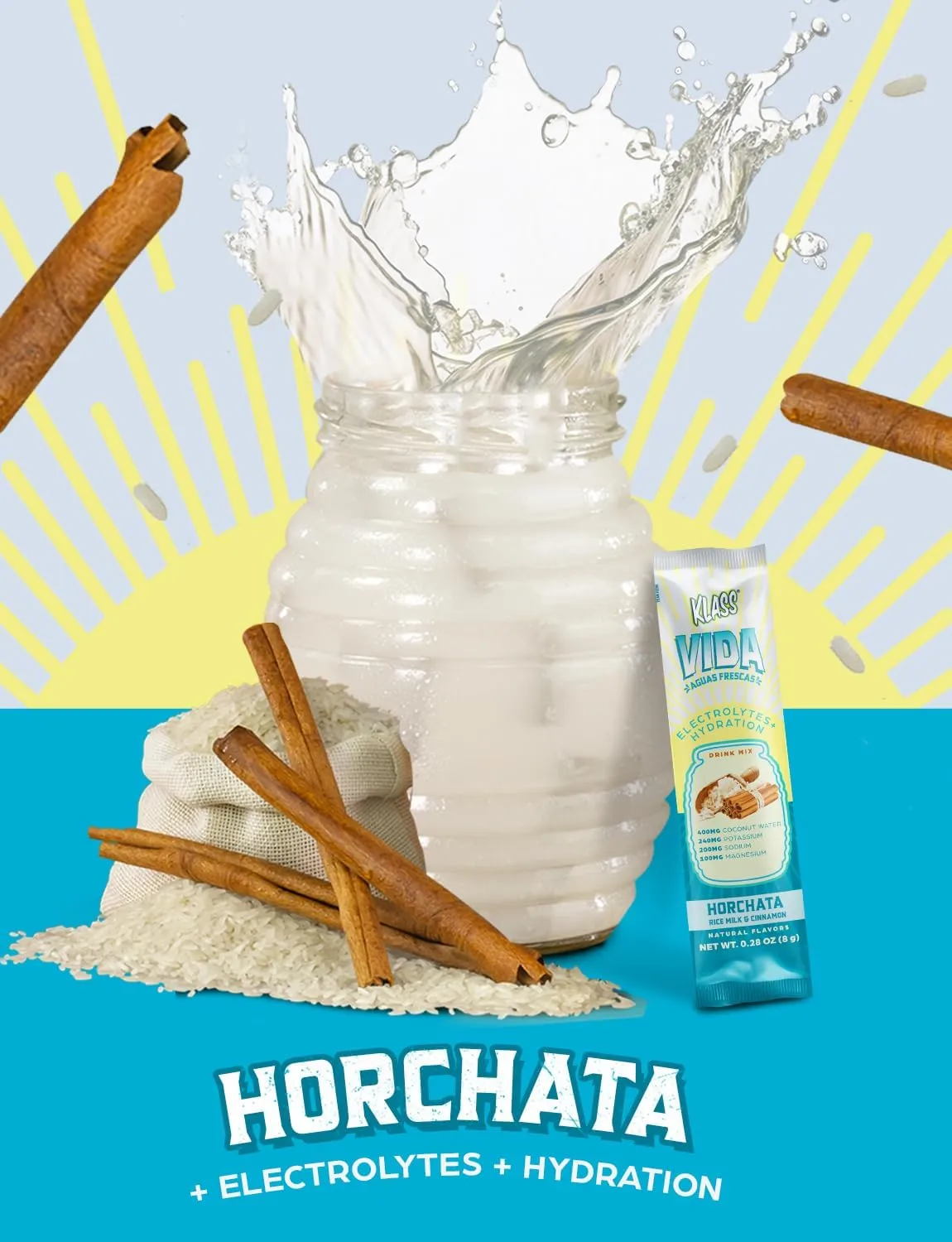 Hydration Sugar-Free Powder Packets |Electrolyte Agua Fresca Drink Mix |Horchata |15 Single Serve Sticks |Low Calorie, Natural Colors and Natural Flavors