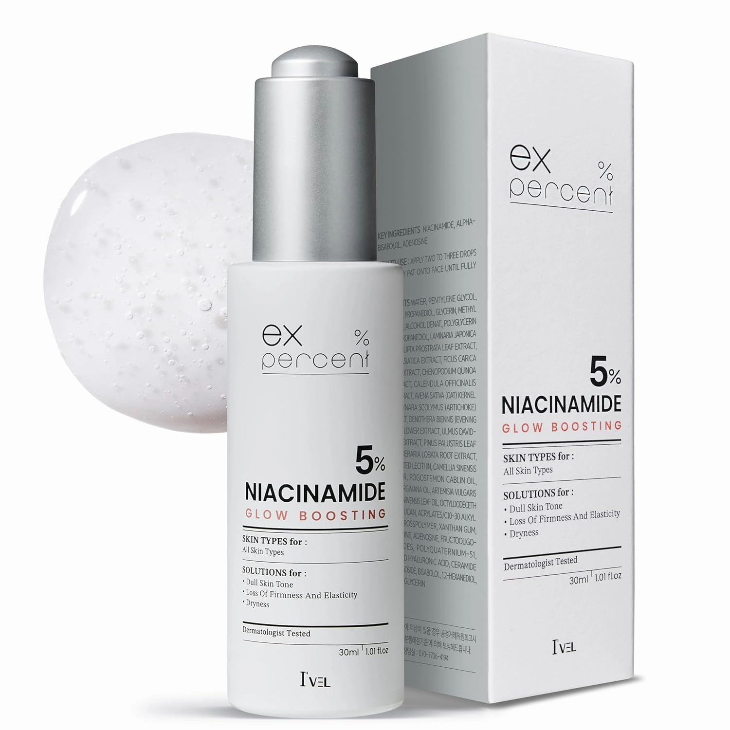 I'VEL EX.PERCENT Ampoule (NIACINAMIDE 5% Wrinkle improvement, Moisturizing, Improve Rough Skin Texture)