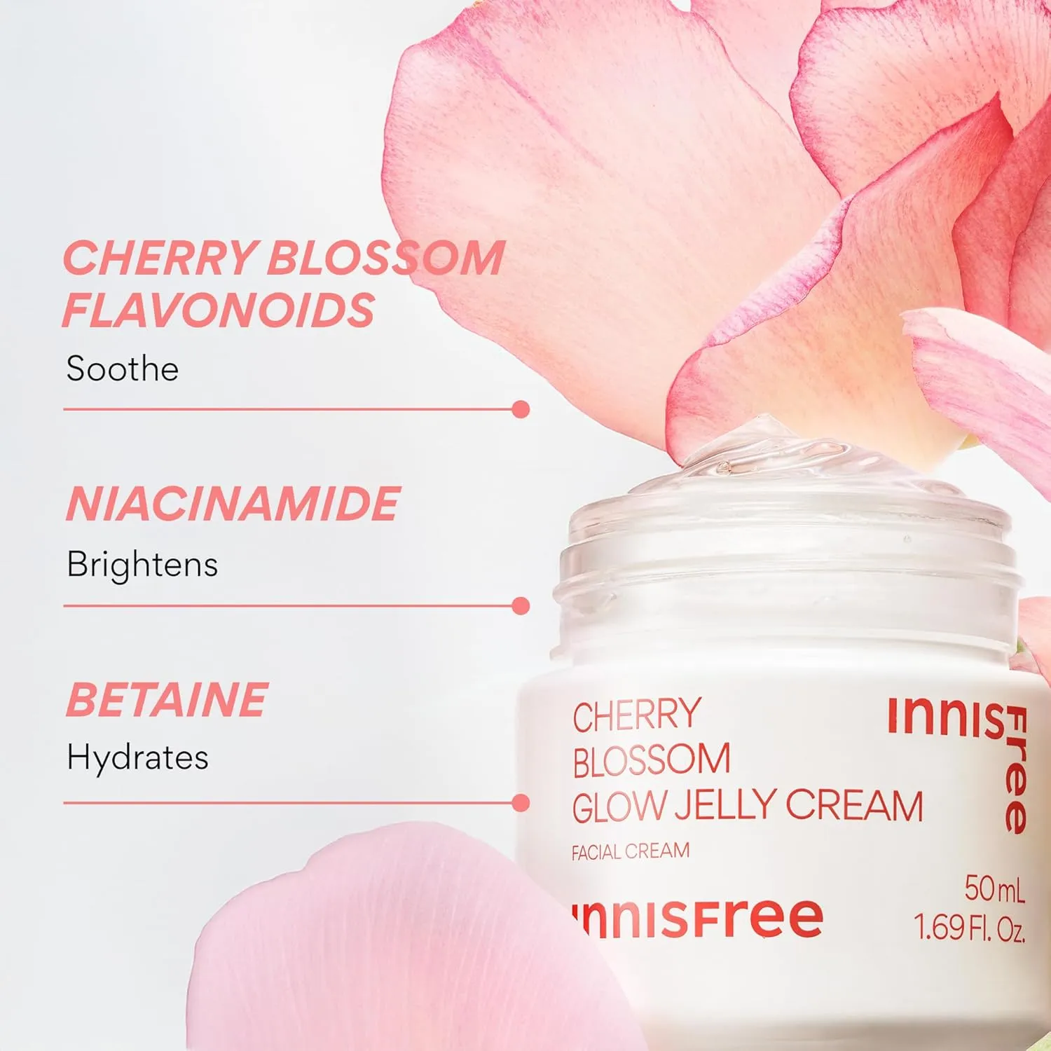 innisfree Cherry Blossom Glow Jelly Cream with Niacinamide for Smooth, Glowing Skin, Korean Skincare Hydrating Moisturizer