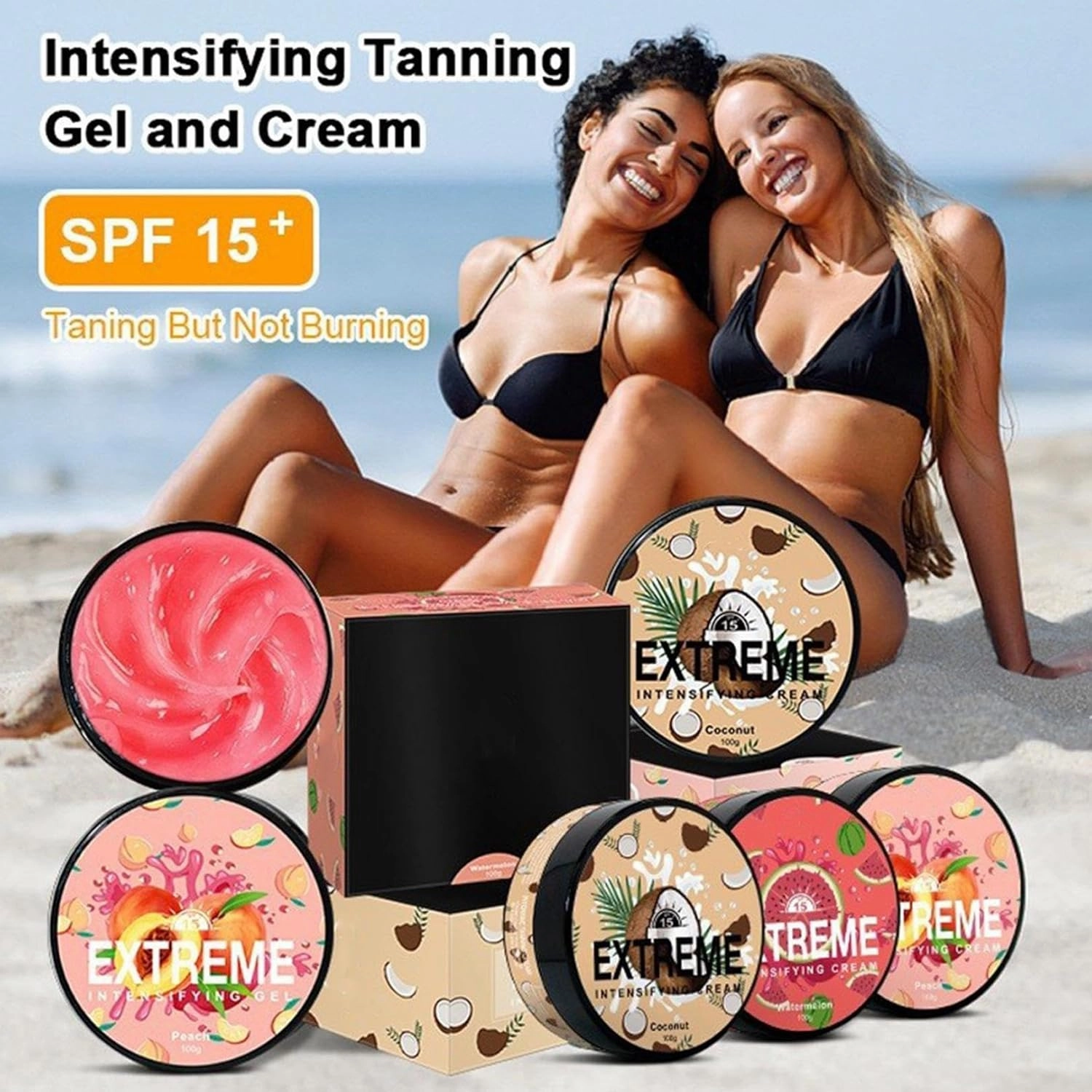 Intensive Tanning Gel, Dark Tan Accelerator Cream for Outdoor Sun & Tanning Beds - Sweet Fruit Flavor (Coconut Cream, 100g/3.38oz)