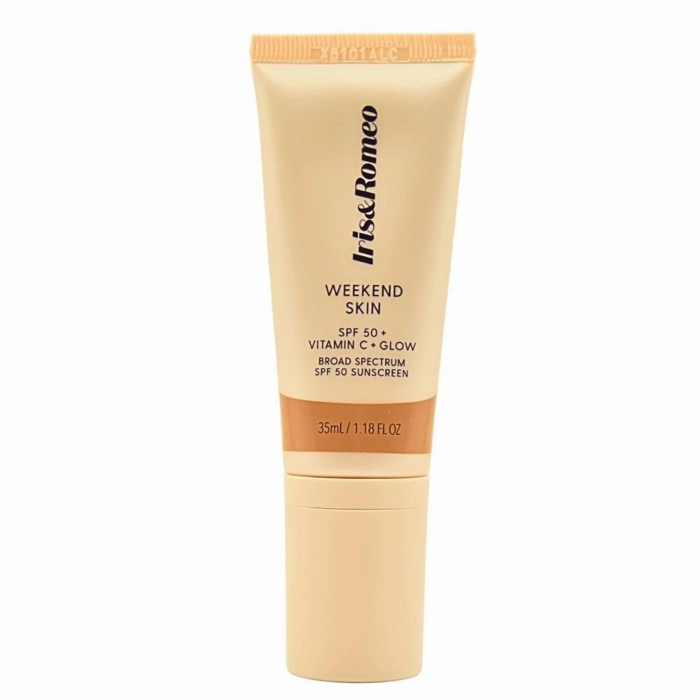 IRIS&ROMEO Weekend Skin SPF 50 – Warm Glow, Mineral Sunscreen with Vitamin C & Niacinamide for Dewy Golden Finish, 1.18 fl oz