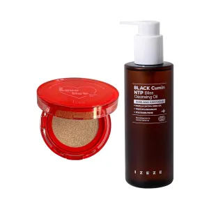 IZEZE Love Me Cushion 0.49 oz, 14g (#23 Nude) and Black Cumin NTP Bliss Cleansing Oil 6.76 fl.oz, 200ml Bundle l Flawless Skin Finish, Complete Makeup Removal Routine