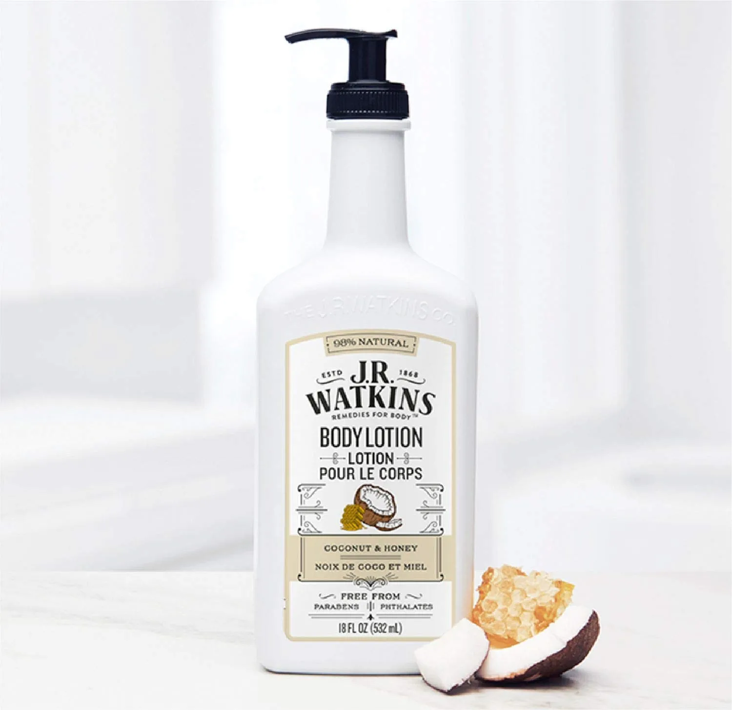 J.R. Watkins Daily Moisturizing Lotion – Body Cream in Pump Dispenser – Hydrating Skin Cream Made with Shea Butter, Cocoa Butter, Coconut Oil & Vitamin E, Coconut Milk & Honey, 18 fl oz