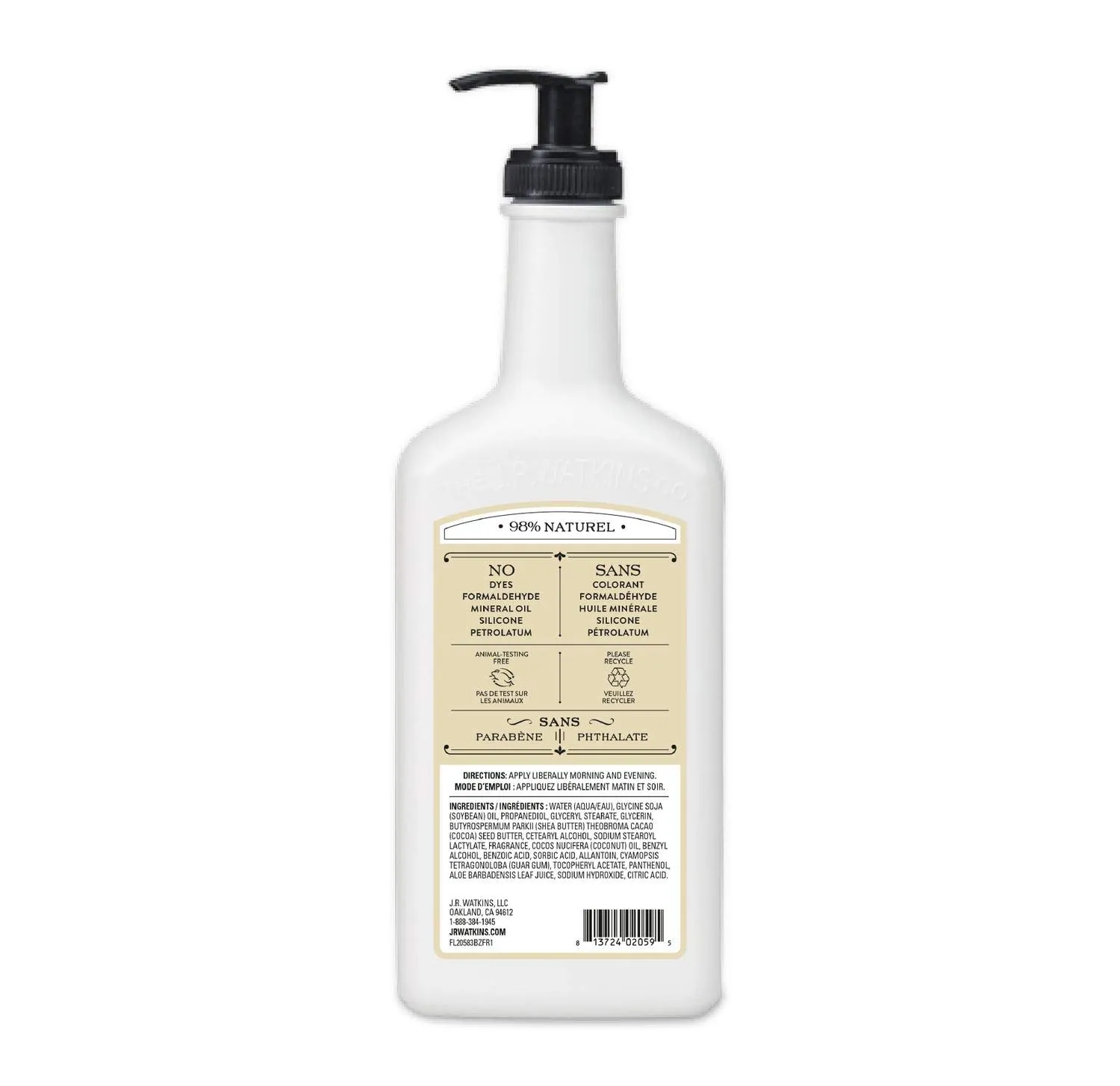 J.R. Watkins Daily Moisturizing Lotion – Body Cream in Pump Dispenser – Hydrating Skin Cream Made with Shea Butter, Cocoa Butter, Coconut Oil & Vitamin E, Coconut Milk & Honey, 18 fl oz