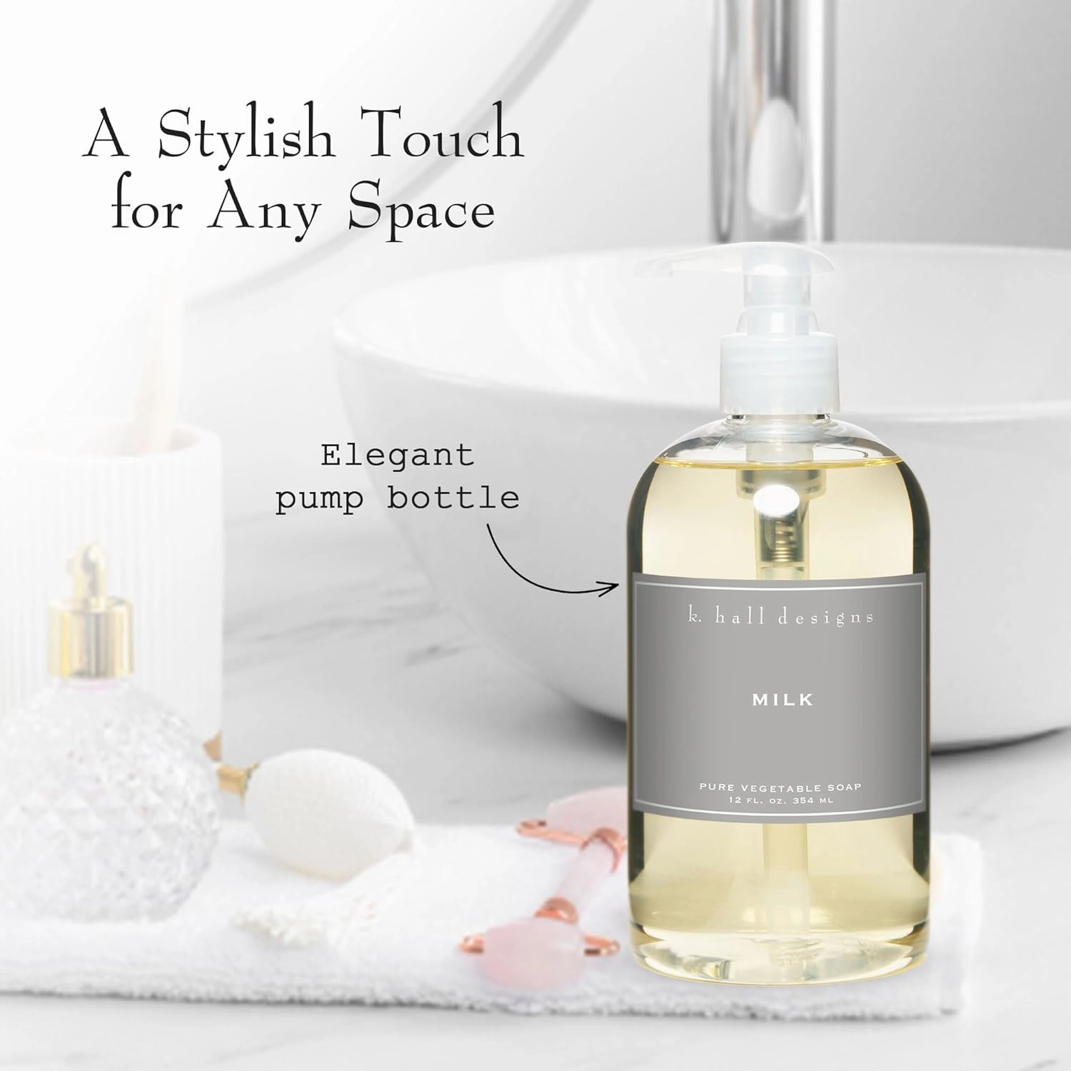 K. Hall Designs Milk Liquid Hand Soap, Soothing and Creamy-Sweet Coconut Vanilla Scent, Natural Liquid Soap for Bathroom & Kitchen, Plant-Based Formula, 12 fl oz
