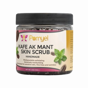 Kafe ak Mant Skin Scrub - Exfoliating Coffee Scrub for Smooth Skin with Organic Brown Sugar, Coconut Oil, Castor Oil, and Peppermint, Moisturizing Natural Body Scrub, 100% Natural Ingredients - 4oz