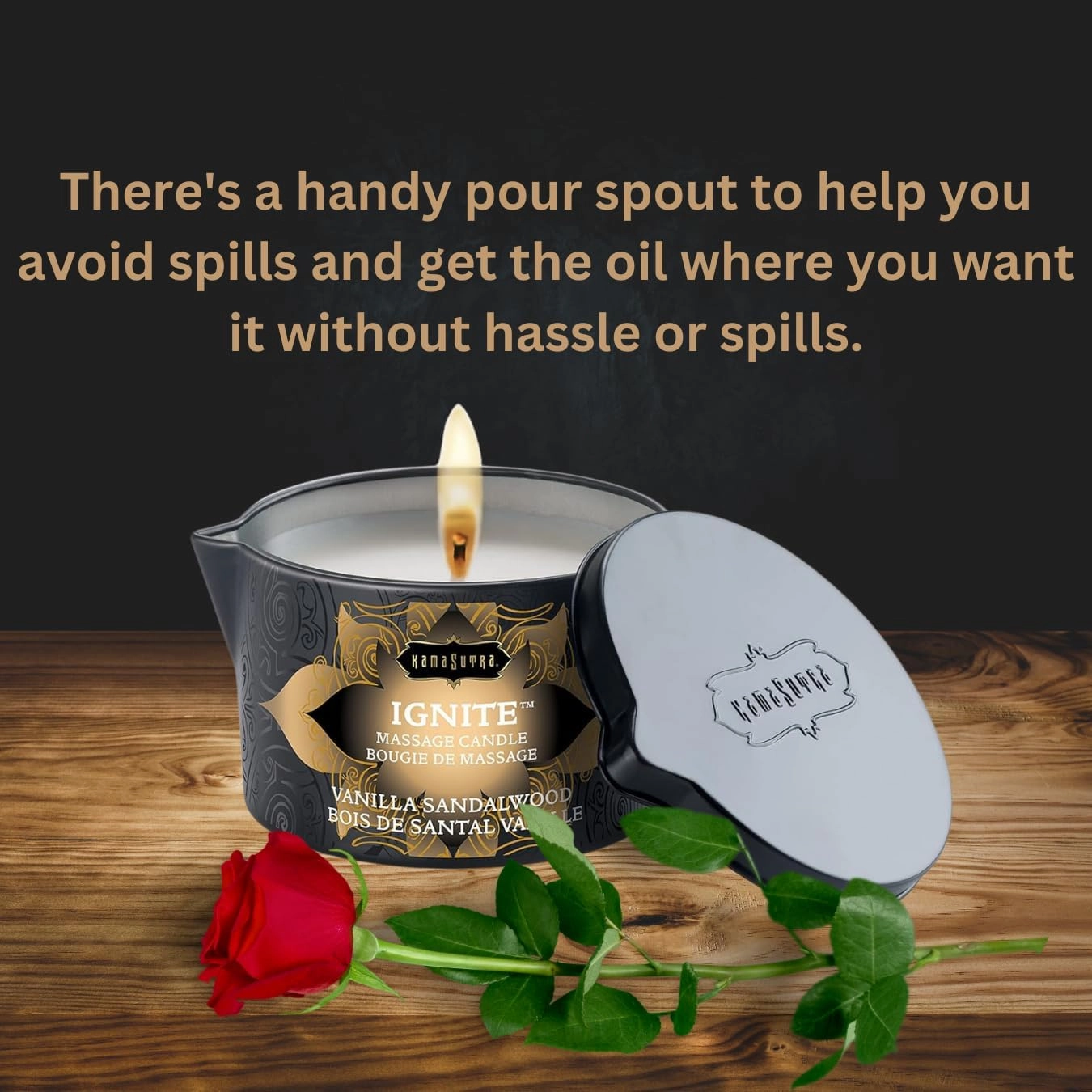 KAMA SUTRA Ignite Massage Candle - Coconut Oil and Soy Based - Vanilla Sandalwood, 6 oz Candle Melts into a Warm Massage Oil, Couples Massage, Pour Spout Massage Candle