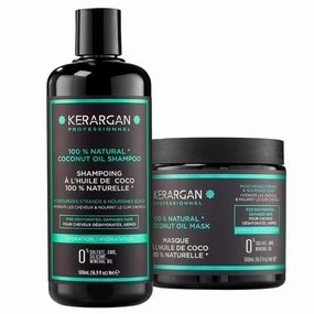Kerargan - Moisturizing Shampoo & Hair Mask Duo with Coconut Oil for Dry and Damaged Hair - Nourishes & Revitalizes - Free of Sulfates, GMOs, Silicones, Mineral Oils - 2x16.9 Fl oz