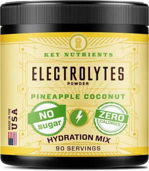 KEY NUTRIENTS Multivitamin Electrolytes Powder No Sugar - Tropical Pineapple Coconut Electrolyte Powder - Endurance & Energy Supplement - Hydration Powder - No Calories - 90 Servings - Made in USA