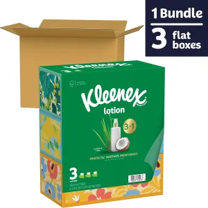 Kleenex Lotion Facial Tissues with Coconut Oil, 3 Flat Boxes, 120 Tissues Per Box, 3-Ply (Pack of 2)