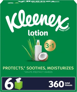 Kleenex Lotion Facial Tissues with Coconut Oil, 6 Cube Boxes, 60 Tissues Per Box, 3-Ply
