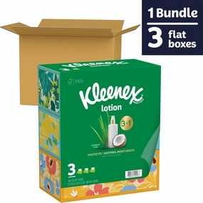 Kleenex Lotion Facial Tissues with Coconut Oil, 3 Flat Boxes, 120 Tissues Per Box, 3-Ply (Pack of 2)