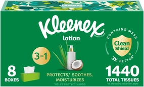 Kleenex Lotion Gesichtstücher mit Kokosöl, 8 flache Boxen, 180 Tücher pro Box, 3-lagig