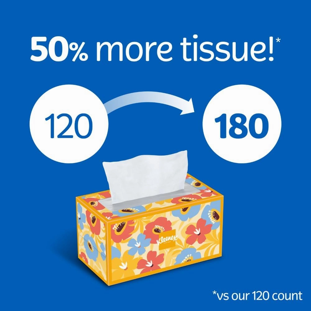 Kleenex Lotion Gesichtstücher mit Kokosöl, 8 flache Boxen, 180 Tücher pro Box, 3-lagig