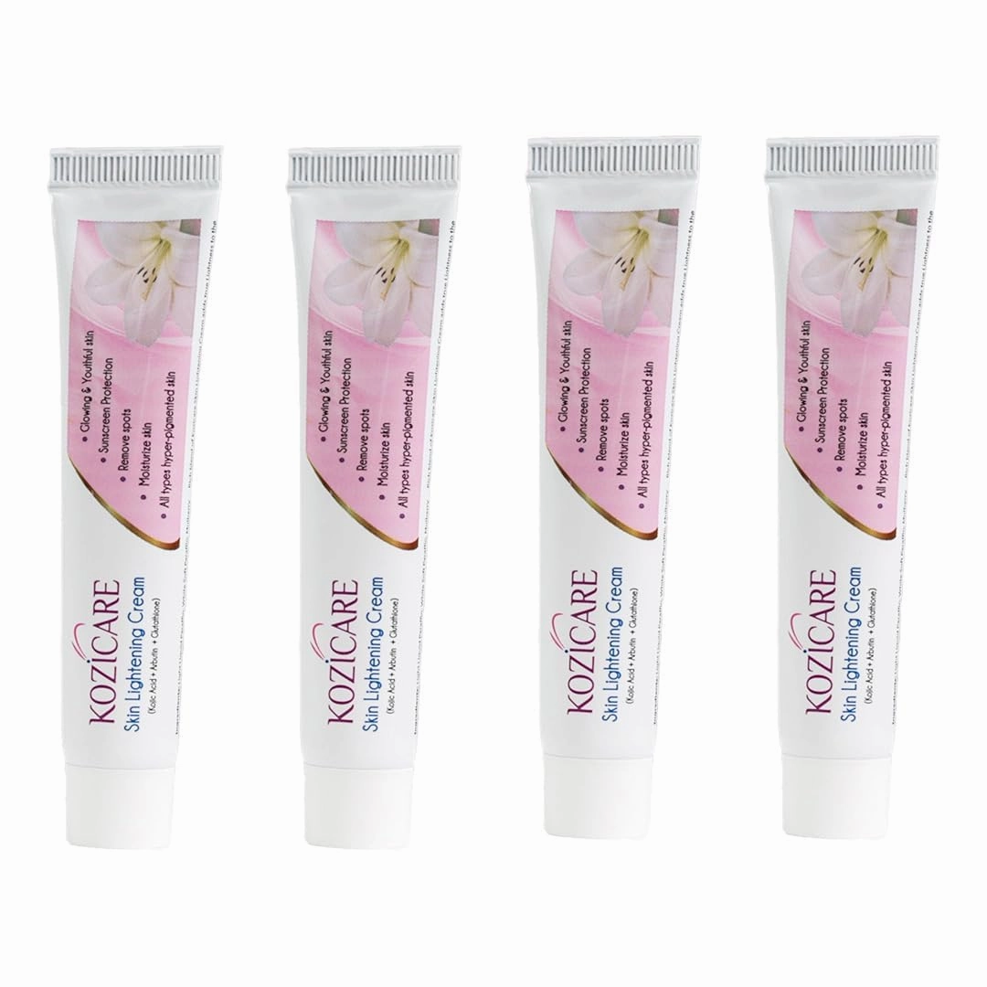 Kozi'care Skin Lightening Non-Sticky Cream | With 3% Kojic Acid,1% Alpha Arbutin,1% Glutathione,2% Niacinamide,2% Vitamin C | Best for Dark/Age Spots, Uneven Skin Shade-15gm(Pack of 4) (New Formula)