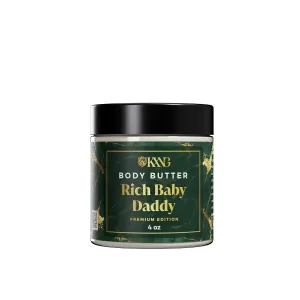 KXNG Cosmetics Moisturizing Body Butter for Men & Women 4oz – Shea Butter Raw Organic, Cocoa, Mango Butter & Coconut Oil – Hydrating & Anti-Aging Skin Care for Dry, All Skin Types (Rich Baby Daddy)