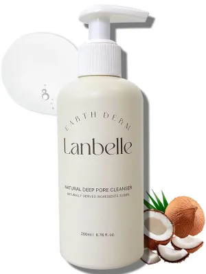 Lanbelle Deep Pore Cleanser Cleansing Gel Type Face Wash with Naturally-derived Ingredients - 7.1 Fl Oz / 210 ml - made with COCONUT Extracts, Dermatological Tested
