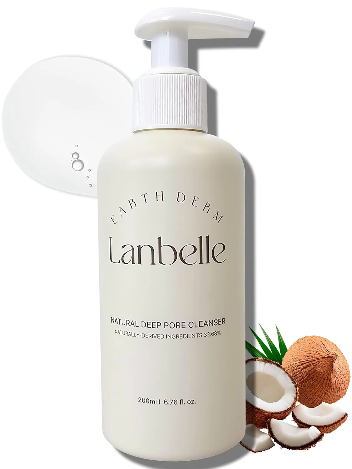 Lanbelle Deep Pore Cleanser Cleansing Gel Type Face Wash with Naturally-derived Ingredients - 7.1 Fl Oz / 210 ml - made with COCONUT Extracts, Dermatological Tested