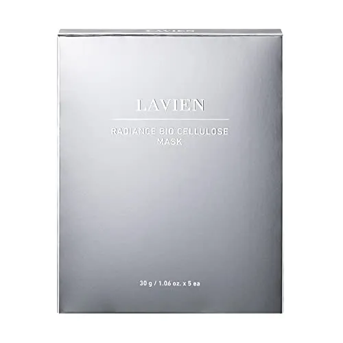 LAVIEN Radiance Bio Cellulose Facial Mask - Face Mask with Centella Asiatica Leaf Water & Niacinamide - Coconut Scent, Moisturizing & Hydrating Effect for All Skin Types - Pack of 5