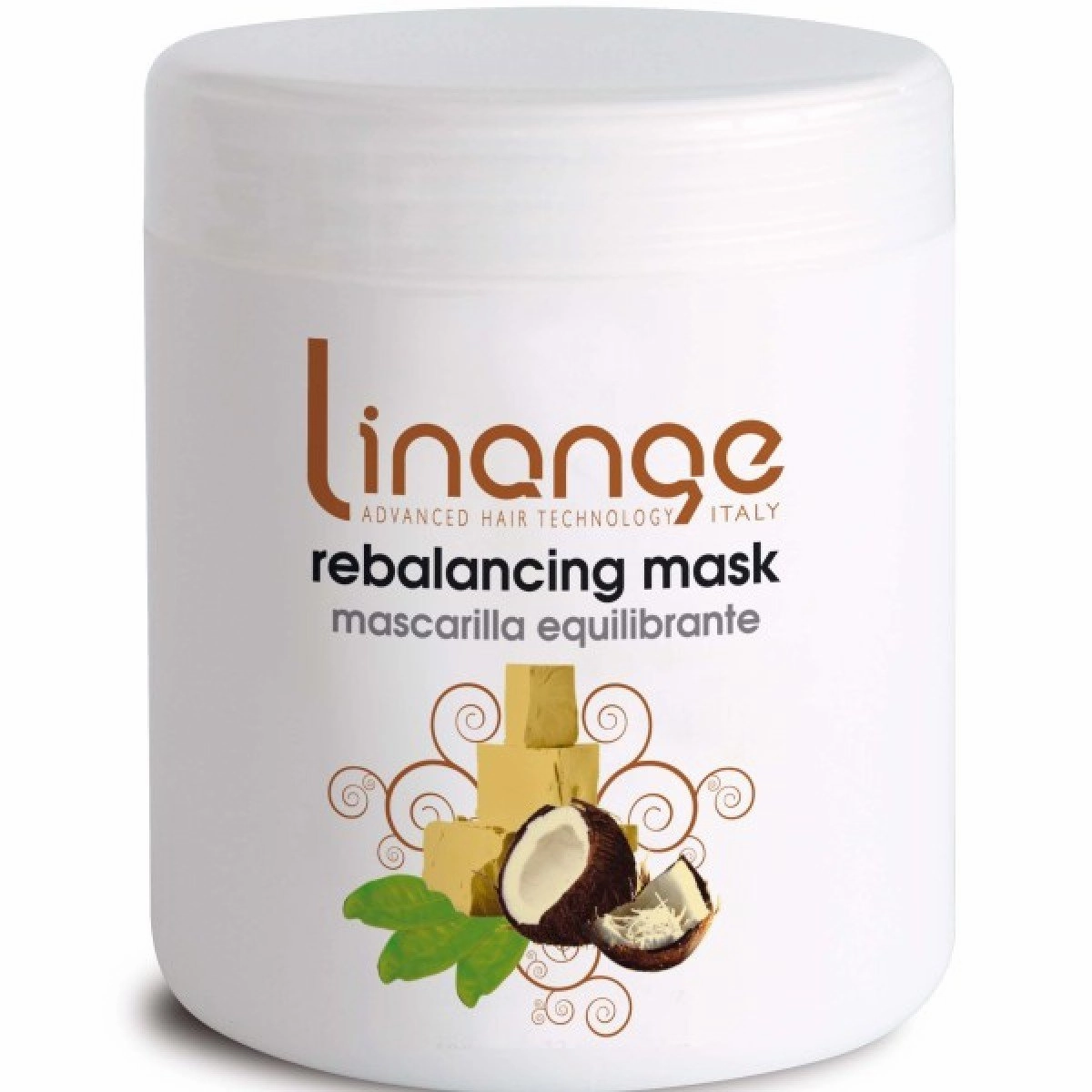 Linange Rebalancing Mask w/Shea Butter & Coconut Pulp Extract 1000ml; Softening, Moisturizing Hair Care Product; Hair Mask w/Proteins for Men and Women – Great for Dry, Curly, Porous Hair
