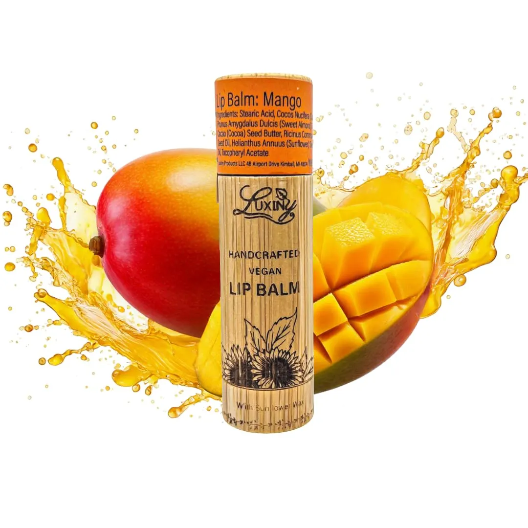 Lip Balm 3-Pack – Vegan, Natural Moisturizing Lip Care in Bamboo Tubes with Sunflower Wax and Vitamin E (.15, Vanilla Buttercream, Mango, Black Cherry)