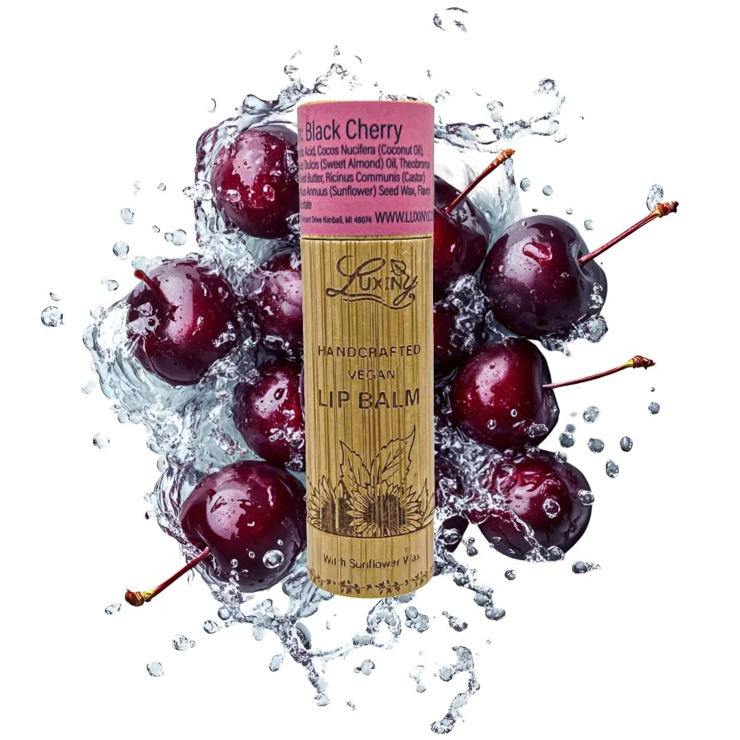 Lip Balm 3-Pack – Vegan, Natural Moisturizing Lip Care in Bamboo Tubes with Sunflower Wax and Vitamin E (.15, Vanilla Buttercream, Mango, Black Cherry)