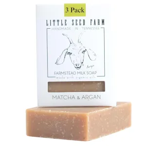 Little Seed Farm Organic Goat’s Milk Soap – 3 Pack of Matcha & Argan Facial and Body Bars– Natural, Handmade, Cruelty Free – Calming and Hydrating for Dry, Mature and Combination Skin, Net Wt. 4.75oz