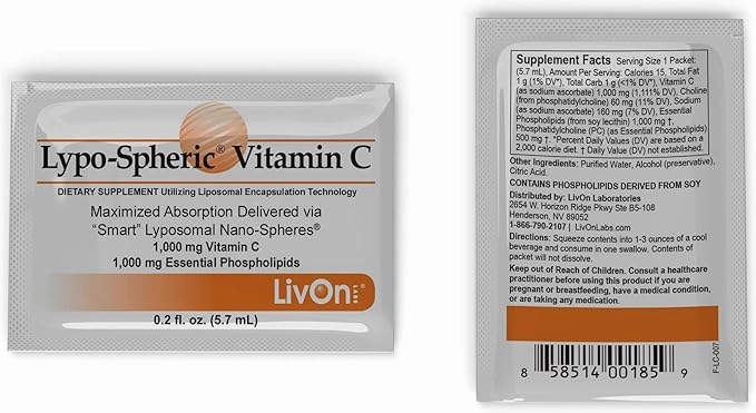 LivOn Laboratories Lypo-Spheric VitaminC 1000mg VitaminC 1000mg Essential 100% Non-GMO, 1 Carton, 0.2Fl.Oz(Pack of 30)