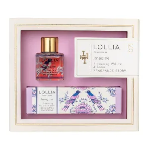 LOLLIA Imagine Fragrance Story Gift Set – .16 fl. oz. Eau de Parfum & .33 oz. Petite Treat Handcreme – Flowering Willow & Lotus – Hand Cream for Women, Travel Size Perfume, Hand Lotion for Dry Hands