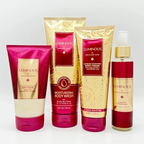 Luminous 4-Piece Bath Bundle | Body Scrub, Moisturizing Body Wash, Ultimate Hydration Body Cream and Diamond Shimmer Mist