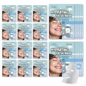 Luna Bunny 36PK Facial Sheet Mask, Brightening, Nourishing & Hydrating Korean Skincare for Self Care, Home Spa with Aloe, Coconut, Vitamin & Hyaluronic (Hyaluronic Acid)
