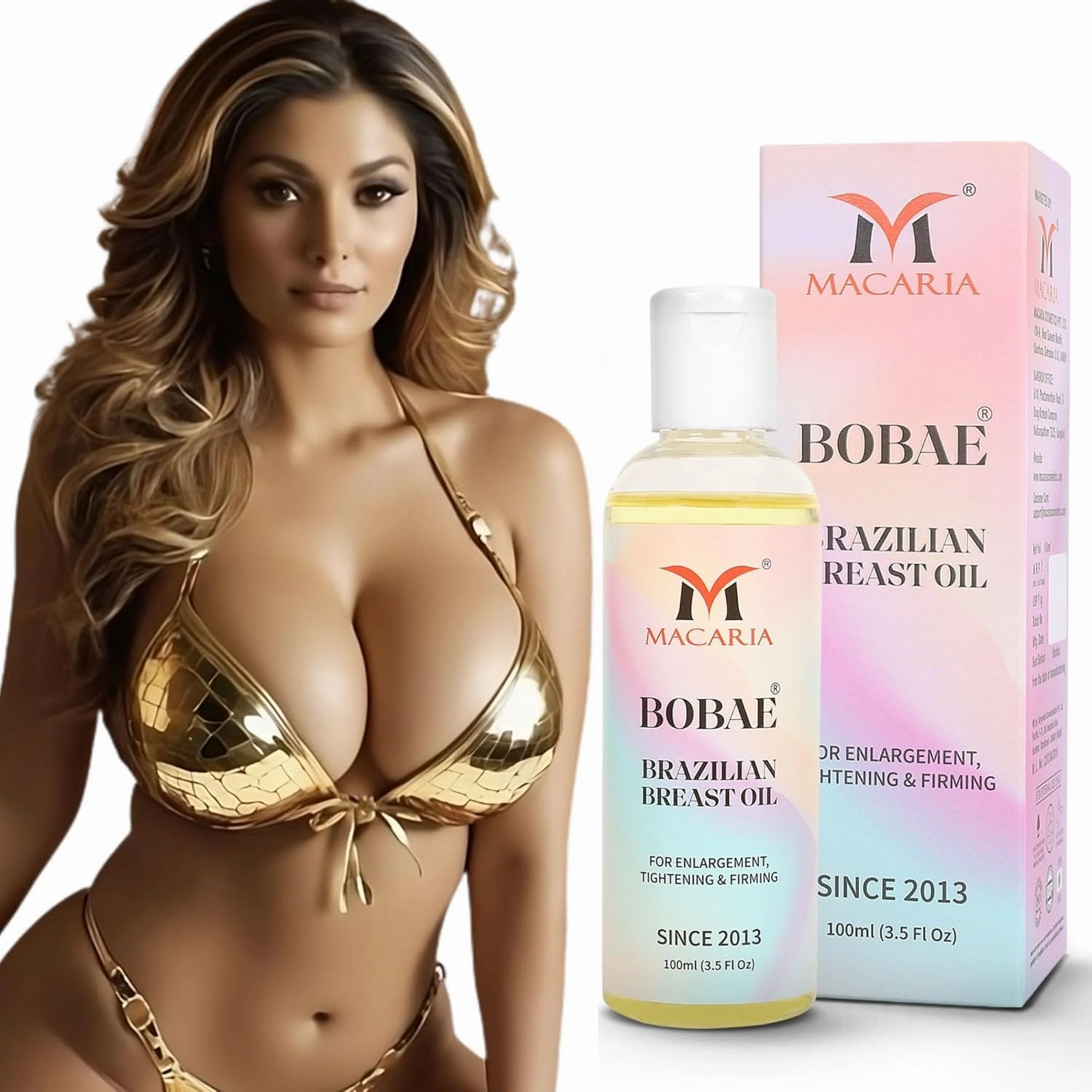 MACARIA Bobae Brazilian Natural Breast Oil | Size up larger Skin tightening lifting shaping Oil for shagging Bust boobs Fast quick size increaser massage Enhancement Gel bigger Women