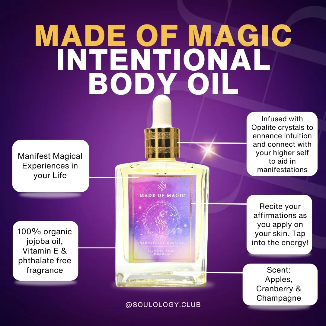 Made of Magic Intentional Luxury Body Oil, Handmade Oil with Crystals, Spiritual Oils, Draw in Magical Experiences, Intention Oils, Organic Oils for Face, Body, Hair, Nails, Phthalate-Free Fragrance