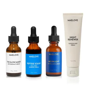 MAELOVE Ultimate Wrinkle Repair Kit: Glow Maker Vitamin C, Night Renewer Glycolic Acid Cream, Moonlight Retinal Super Serum, Peptide Squad Collagen Renewal
