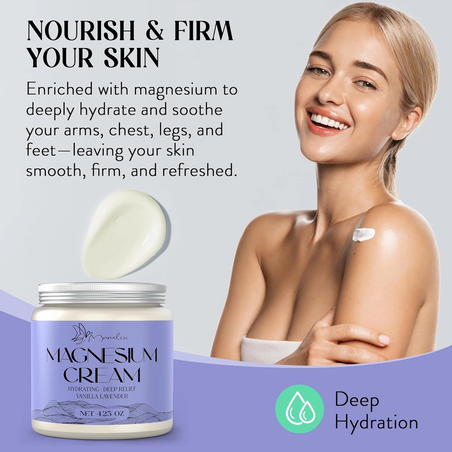 Magnesium Cream for Sleep - Topical Magnesium for Women, Muscle Relaxation, Calm, Moisturizing with Coconut Oil, Shea Butter & Hyaluronic Acid, 4.23 OZ, Safe for Kids (4.23 Ounce, Lavender)