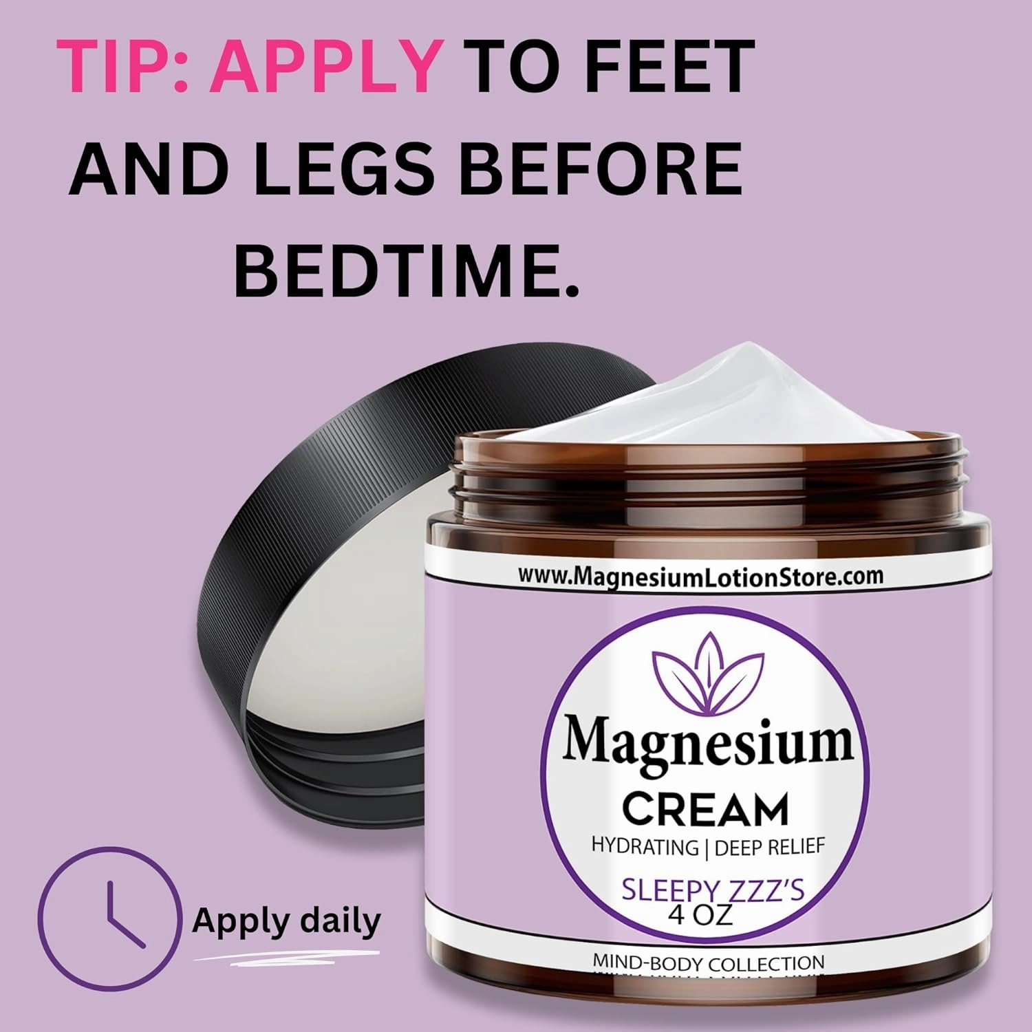 Magnesium Cream with Sleepy Zzz’s Essential Oil Scent – Hydrating & Dreamy Aroma, 4 oz USA Made