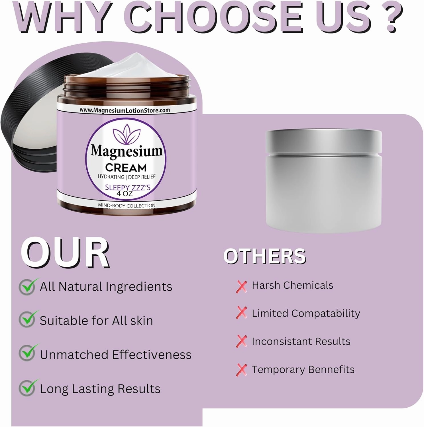 Magnesium Cream with Sleepy Zzz’s Essential Oil Scent – Hydrating & Dreamy Aroma, 4 oz USA Made