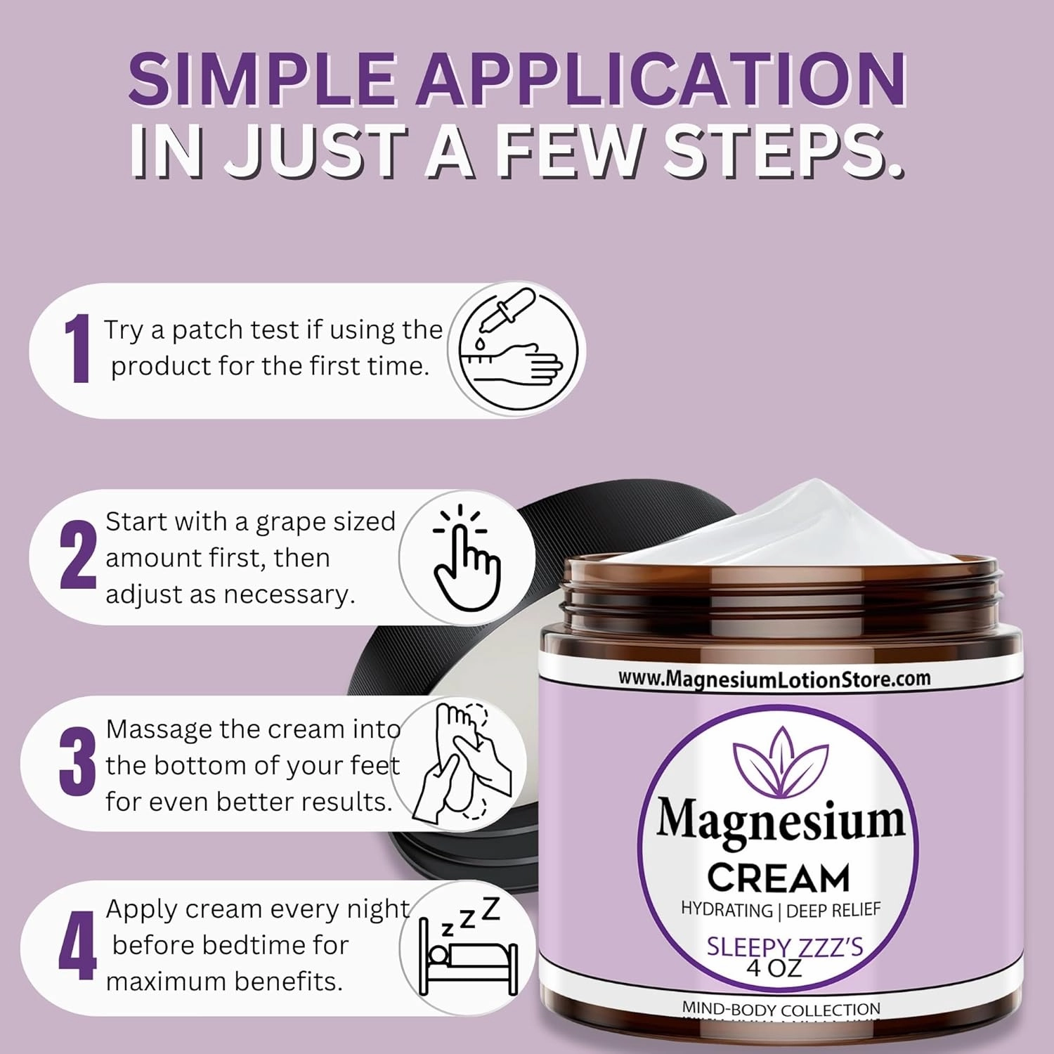 Magnesium Cream with Sleepy Zzz’s Essential Oil Scent – Hydrating & Dreamy Aroma, 4 oz USA Made